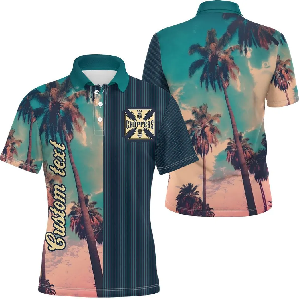 West Coast Choppers Vintage Poloshirt mit Palmen, Personalisiert Poloshirt mit Allover-Autodruck CAR431041625397