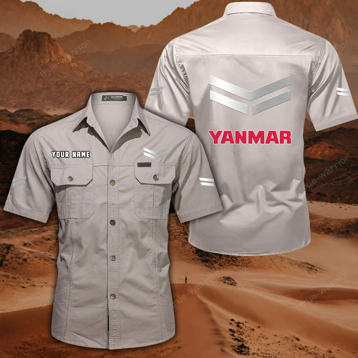 Yanmar Hemd mit kurzen Ärmeln, All-Over-Print Kurzarmhemd CAR444052625946 - Cremeweiß