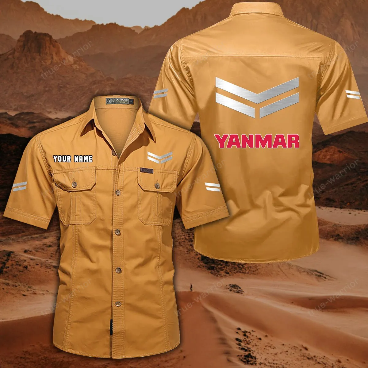 Yanmar Hemd mit kurzen Ärmeln, All-Over-Print Kurzarmhemd CAR444052625946 - Gelb-Orange