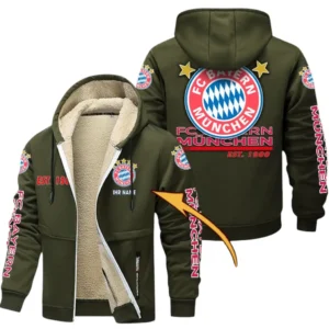 FC Bayern Munchen Dicke Fleecejacke Herren, Fleecemantel mit Allover-Druck BDE74053125666 - Olivgrün