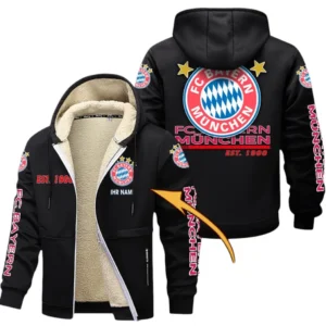 FC Bayern Munchen Dicke Fleecejacke Herren, Fleecemantel mit Allover-Druck BDE74053125666 - Schwarz