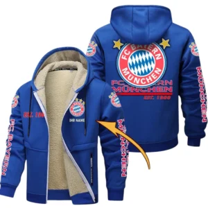 FC Bayern Munchen Dicke Fleecejacke Herren, Fleecemantel mit Allover-Druck BDE74053125666 - Blau