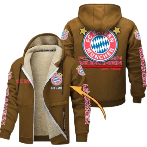 FC Bayern Munchen Dicke Fleecejacke Herren, Fleecemantel mit Allover-Druck BDE74053125666 - Braun