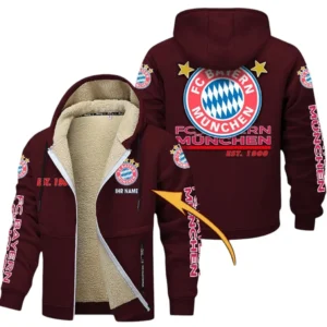FC Bayern Munchen Dicke Fleecejacke Herren, Fleecemantel mit Allover-Druck BDE74053125666 - Burgunderrot