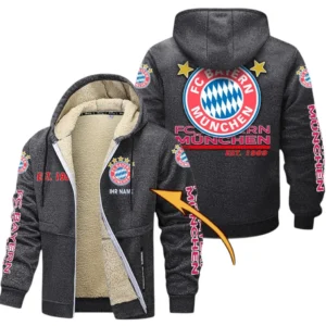 FC Bayern Munchen Dicke Fleecejacke Herren, Fleecemantel mit Allover-Druck BDE74053125666 - Dunkelgrau