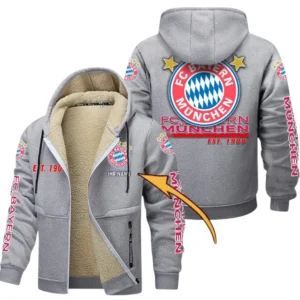 FC Bayern Munchen Dicke Fleecejacke Herren, Fleecemantel mit Allover-Druck BDE74053125666 - Hellgrau