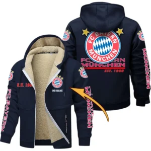 FC Bayern Munchen Dicke Fleecejacke Herren, Fleecemantel mit Allover-Druck BDE74053125666 - Marineblau