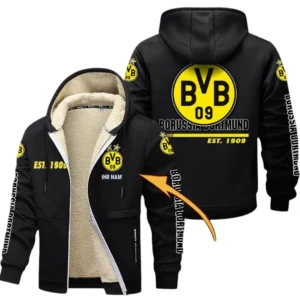 Borussia Dortmund Dicke Fleecejacke Herren, Fleecemantel mit Allover-Druck BDE74053125667 - Schwarz