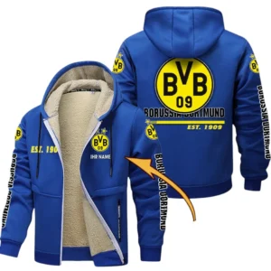 Borussia Dortmund Dicke Fleecejacke Herren, Fleecemantel mit Allover-Druck BDE74053125667 - Blau