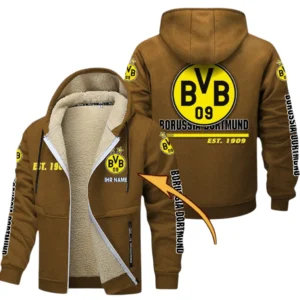 Borussia Dortmund Dicke Fleecejacke Herren, Fleecemantel mit Allover-Druck BDE74053125667 - Braun