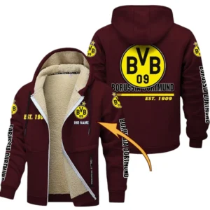 Borussia Dortmund Dicke Fleecejacke Herren, Fleecemantel mit Allover-Druck BDE74053125667 - Burgunderrot