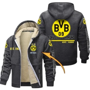 Borussia Dortmund Dicke Fleecejacke Herren, Fleecemantel mit Allover-Druck BDE74053125667 - Dunkelgrau