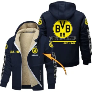 Borussia Dortmund Dicke Fleecejacke Herren, Fleecemantel mit Allover-Druck BDE74053125667 - Marineblau