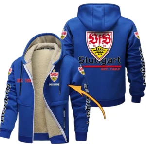 VfB Stuttgart Dicke Fleecejacke Herren, Fleecemantel mit Allover-Druck BDE74053125668 - Blau