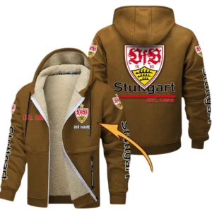 VfB Stuttgart Dicke Fleecejacke Herren, Fleecemantel mit Allover-Druck BDE74053125668 - Braun