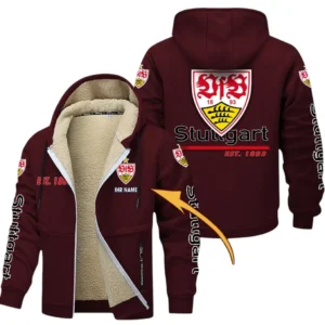 VfB Stuttgart Dicke Fleecejacke Herren, Fleecemantel mit Allover-Druck BDE74053125668 - Burgunderrot