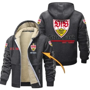 VfB Stuttgart Dicke Fleecejacke Herren, Fleecemantel mit Allover-Druck BDE74053125668 - Dunkelgrau