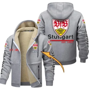 VfB Stuttgart Dicke Fleecejacke Herren, Fleecemantel mit Allover-Druck BDE74053125668 - Hellgrau