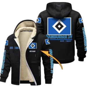Hamburger SV Dicke Fleecejacke Herren, Fleecemantel mit Allover-Druck BDE74053125669 - Schwarz