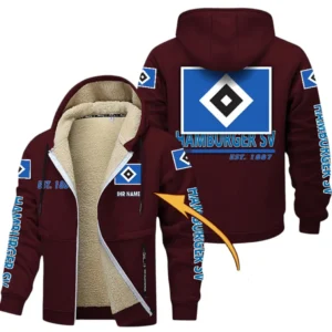 Hamburger SV Dicke Fleecejacke Herren, Fleecemantel mit Allover-Druck BDE74053125669 - Burgunderrot
