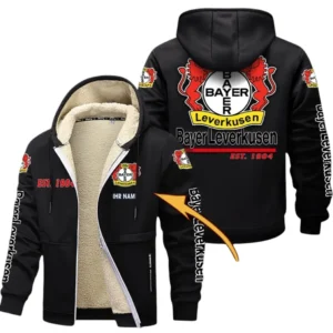 Bayer 04 Leverkusen Dicke Fleecejacke Herren, Fleecemantel mit Allover-Druck BDE74053125670 - Schwarz
