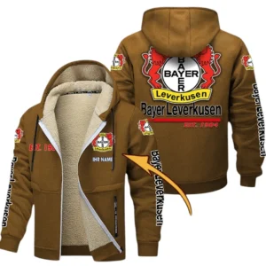 Bayer 04 Leverkusen Dicke Fleecejacke Herren, Fleecemantel mit Allover-Druck BDE74053125670 - Braun
