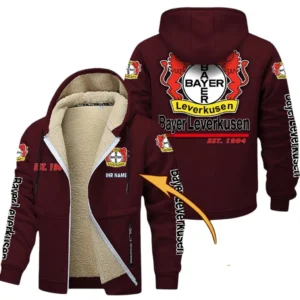 Bayer 04 Leverkusen Dicke Fleecejacke Herren, Fleecemantel mit Allover-Druck BDE74053125670 - Burgunderrot