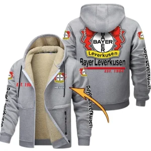 Bayer 04 Leverkusen Dicke Fleecejacke Herren, Fleecemantel mit Allover-Druck BDE74053125670 - Hellgrau