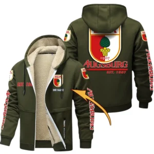 FC Augsburg Dicke Fleecejacke Herren, Fleecemantel mit Allover-Druck BDE74053125671 - Olivgrün