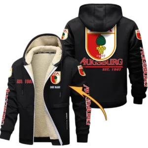 FC Augsburg Dicke Fleecejacke Herren, Fleecemantel mit Allover-Druck BDE74053125671 - Schwarz