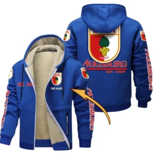 FC Augsburg Dicke Fleecejacke Herren, Fleecemantel mit Allover-Druck BDE74053125671 - Blau
