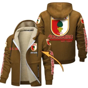 FC Augsburg Dicke Fleecejacke Herren, Fleecemantel mit Allover-Druck BDE74053125671 - Braun