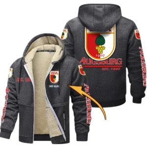 FC Augsburg Dicke Fleecejacke Herren, Fleecemantel mit Allover-Druck BDE74053125671 - Dunkelgrau