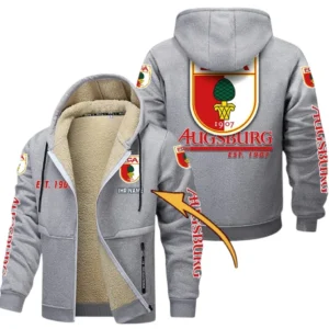 FC Augsburg Dicke Fleecejacke Herren, Fleecemantel mit Allover-Druck BDE74053125671 - Hellgrau