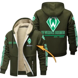 Werder Bremen Dicke Fleecejacke Herren, Fleecemantel mit Allover-Druck BDE74053125672 - Olivgrün