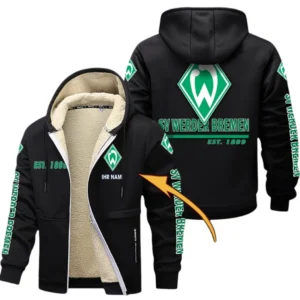 Werder Bremen Dicke Fleecejacke Herren, Fleecemantel mit Allover-Druck BDE74053125672 - Schwarz