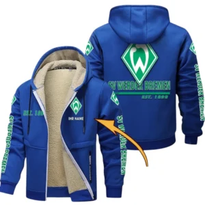 Werder Bremen Dicke Fleecejacke Herren, Fleecemantel mit Allover-Druck BDE74053125672 - Blau