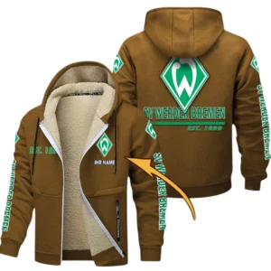 Werder Bremen Dicke Fleecejacke Herren, Fleecemantel mit Allover-Druck BDE74053125672 - Braun