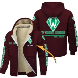 Werder Bremen Dicke Fleecejacke Herren, Fleecemantel mit Allover-Druck BDE74053125672 - Burgunderrot