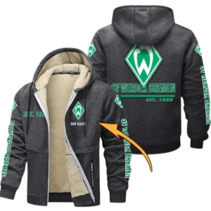 Werder Bremen Dicke Fleecejacke Herren, Fleecemantel mit Allover-Druck BDE74053125672 - Dunkelgrau