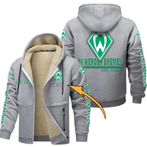 Werder Bremen Dicke Fleecejacke Herren, Fleecemantel mit Allover-Druck BDE74053125672 - Hellgrau