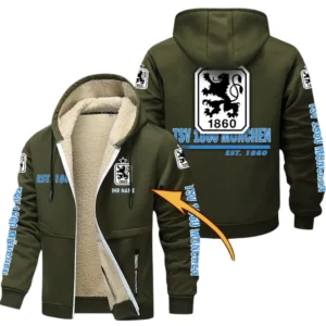 1860 Munich Dicke Fleecejacke Herren, Fleecemantel mit Allover-Druck BDE74053125673 - Olivgrün