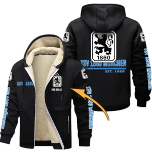 1860 Munich Dicke Fleecejacke Herren, Fleecemantel mit Allover-Druck BDE74053125673 - Schwarz