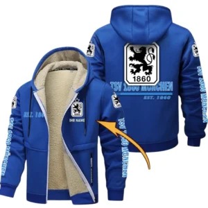 1860 Munich Dicke Fleecejacke Herren, Fleecemantel mit Allover-Druck BDE74053125673 - Blau