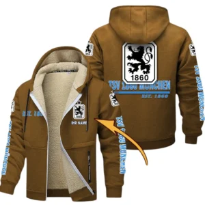 1860 Munich Dicke Fleecejacke Herren, Fleecemantel mit Allover-Druck BDE74053125673 - Braun