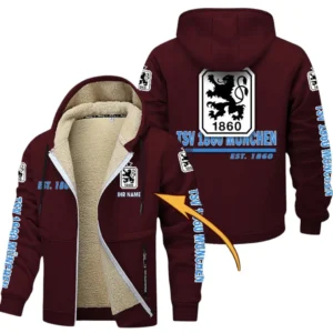 1860 Munich Dicke Fleecejacke Herren, Fleecemantel mit Allover-Druck BDE74053125673 - Burgunderrot