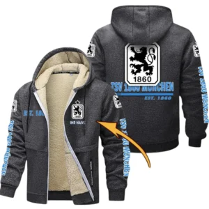 1860 Munich Dicke Fleecejacke Herren, Fleecemantel mit Allover-Druck BDE74053125673 - Dunkelgrau