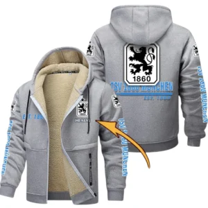 1860 Munich Dicke Fleecejacke Herren, Fleecemantel mit Allover-Druck BDE74053125673 - Hellgrau