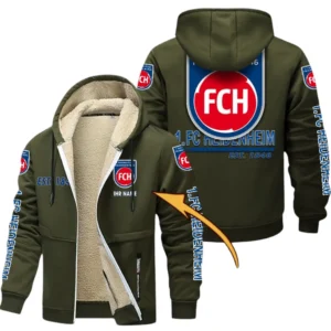 1. FC Heidenheim Dicke Fleecejacke Herren, Fleecemantel mit Allover-Druck BDE74053125674 - Olivgrün