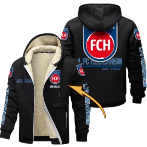1. FC Heidenheim Dicke Fleecejacke Herren, Fleecemantel mit Allover-Druck BDE74053125674 - Schwarz
